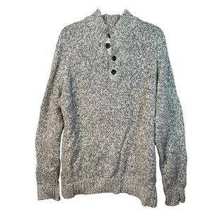Roots Marled Mock Neck Sweater Button Pullover XL Cabin Cozycore